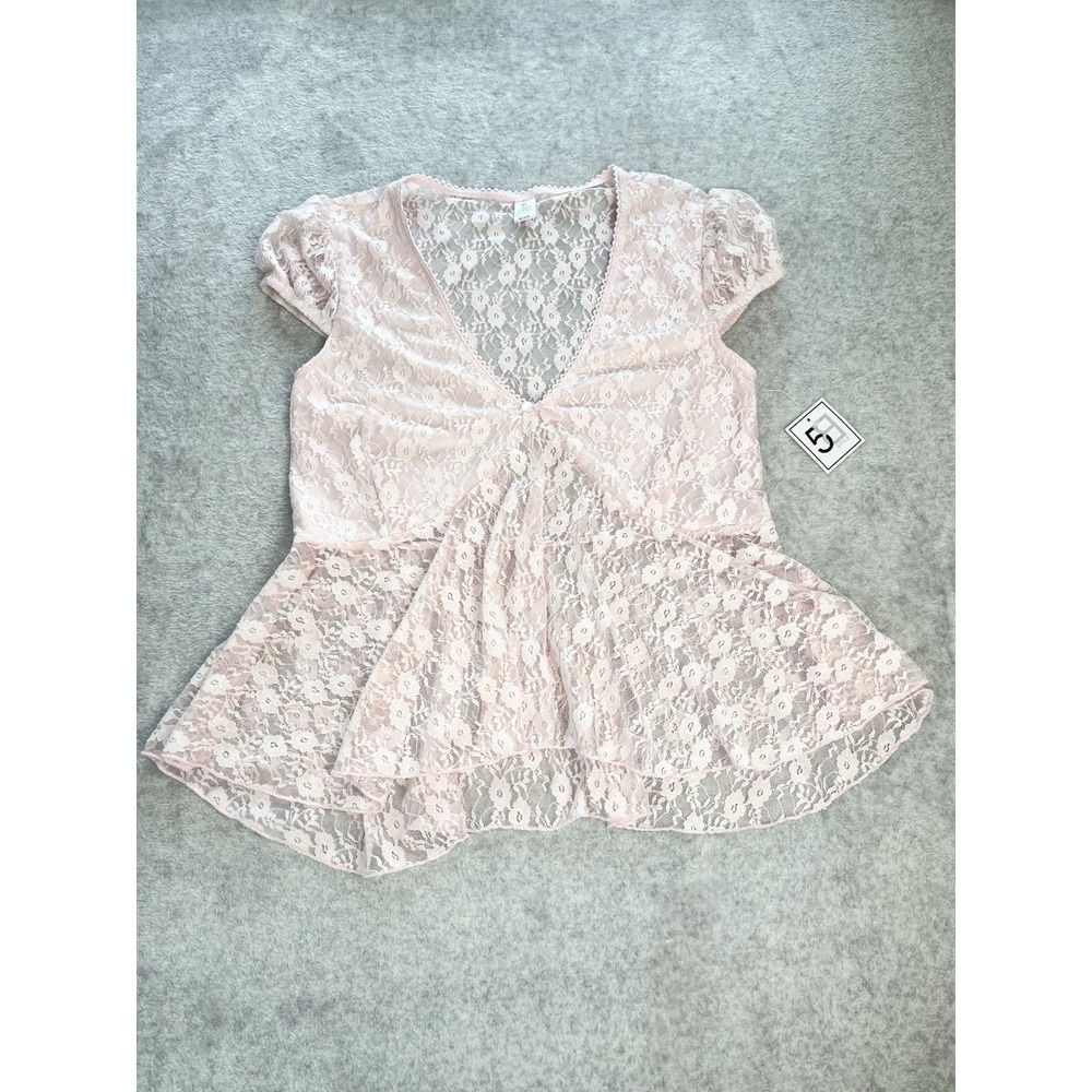 NWT Lace Dainty Babydoll Top Sheer Cap Sleeves Coquette Fairy Flowy XL